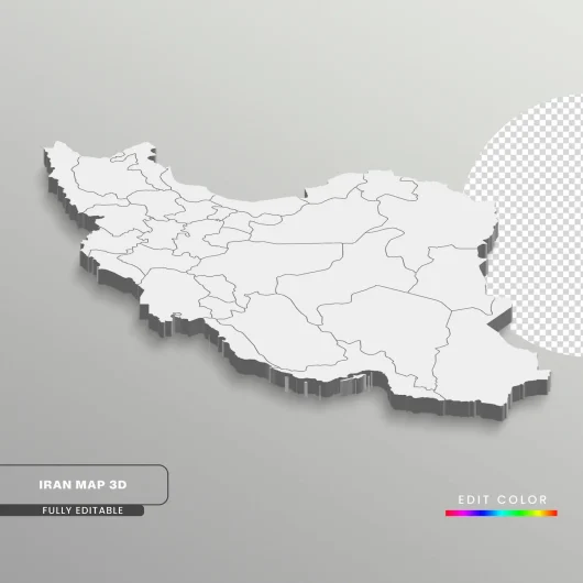 نقشه ایران در پس زمینه خاکستری نقشه ایزومتریک سه بعدی کاملا قابل ویرایش با حالت ها