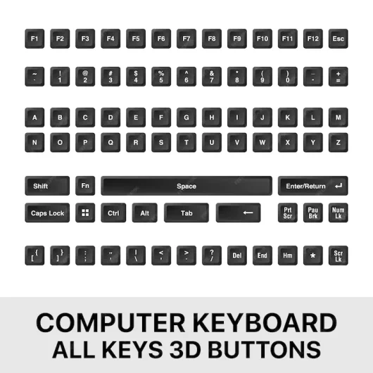 وکتور کلیدهای کیبورد 3 بعدی با دکمه های سیاه