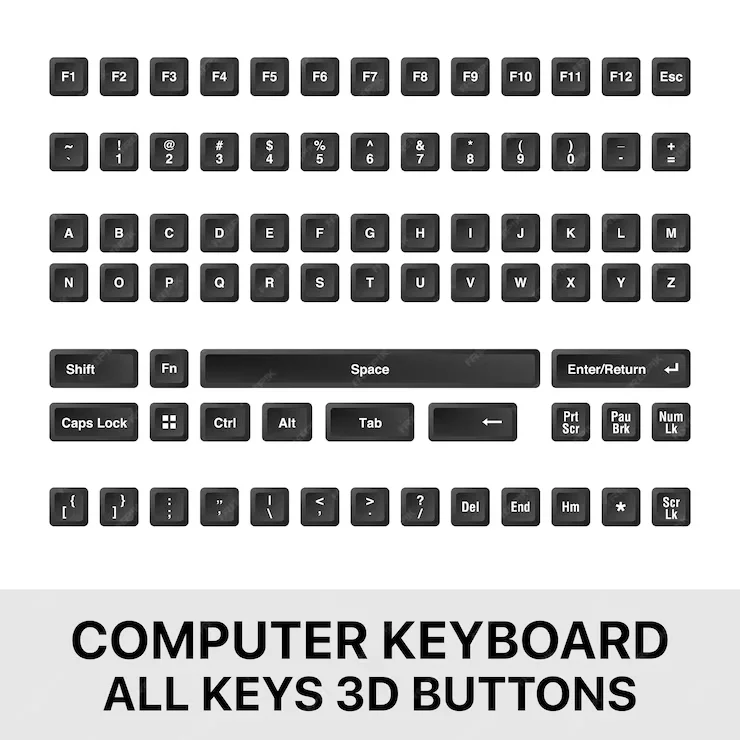 وکتور کلیدهای کیبورد 3 بعدی با دکمه های سیاه