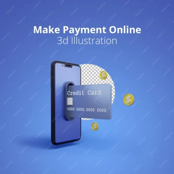 لایه باز سه بعدی کارت‌ اعتباری که برای پرداخت آنلاین از تلفن همراه بیرون می‌آیند