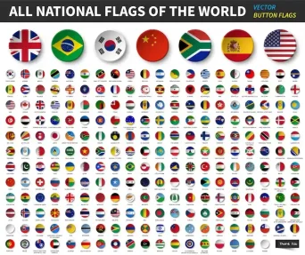 طراحی وکتور تمام پرچم های ملی کشورهای جهان طرح دکمه دایره