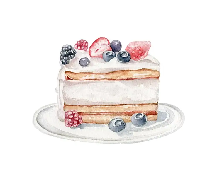 وکتور یک تکه کیک روی بشقاب نقاشی آبرنگی