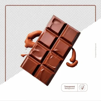 فایل لایه باز شکلات تخته ای کاکائویی خالص وسوسه انگیز روی پس زمینه شفاف