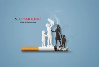 تصویر مفهومی سیگار ممنوع و روز جهانی بدون دخانیات با خانواده.