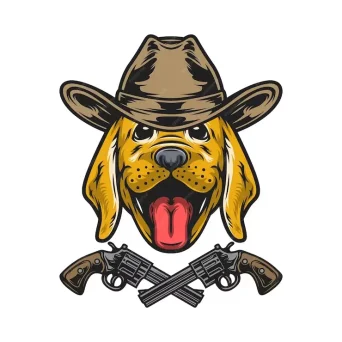 وکتور طراحی لوگو حیوان سگ با کلاه و تفنگ