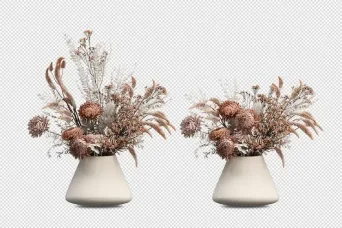 رندر سه بعدی گل های خشک زیبا در گلدان سفید