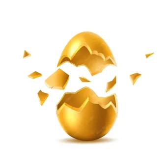 وکتور تخم مرغ طلایی با پوسته شکسته منفجر شده نماد تعطیلات عید پاک