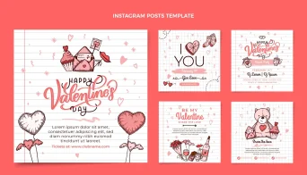 مجموعه پست های اینستاگرام روز ولنتاین نقاشی شده با دست
