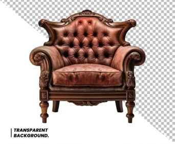 موکاپ صندلی راحتی چرمی روی پس زمینه سفید و شفاف