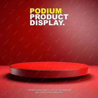 موکاپ استند معرفی و نمایش محصول لوکس ظریف و مینیمال با پس زمینه قرمز