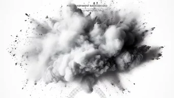 فایل لایه باز انفجار بزرگ همراه با دود سیاه و سفید آلودگی روی پس زمینه شفاف