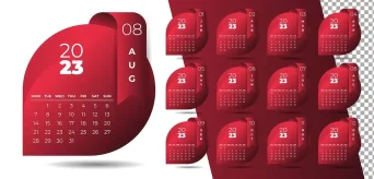 وکتور طراحی تقویم سال نو 2023 به سبک مدرن و روبان قرمز