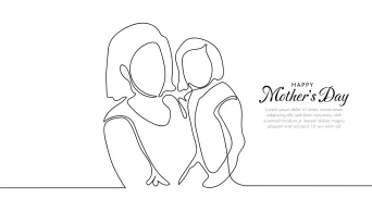 طراحی با خط کارت پستال تبریک روز مادر -مادری که کودکش را درآغوش گرفته است