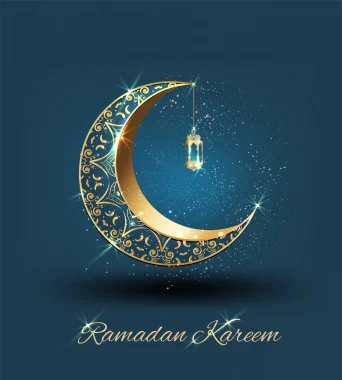 وکتور ماه رمضان با نشان هلال ماه طلایی و طرح اسلامی