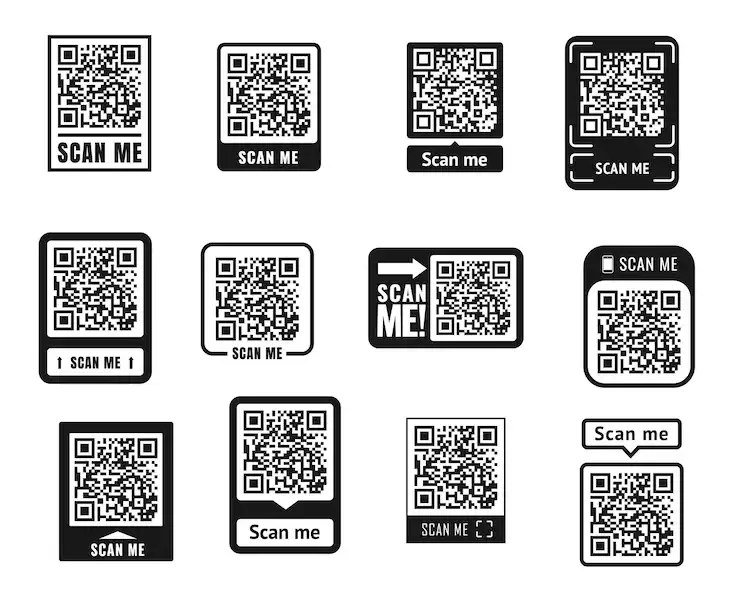 وکتور مجموعه آیکون بارکد تلفن برچسب کد Qr