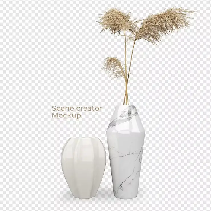 موکاپ گلدان سفید مرمری و گیاه خشک