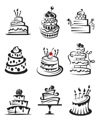 وکتور مجموعه کیک تولد و عروسی طراحی های مختلف