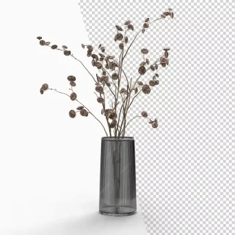 رندر سه بعدی گل آرایی مدرن شیک در گلدان استوانه ای شیشه ای دکوراسیون منزل