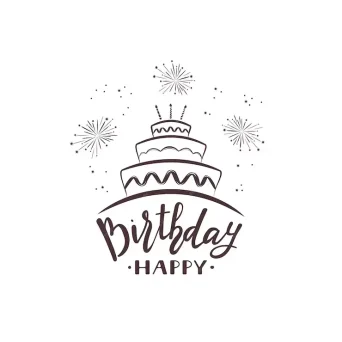 طراحی وکتور کیک تولد و متن تبریک تولد با کیک و آتش بازی