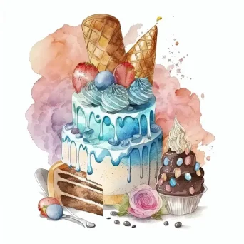 تصویرسازی آبرنگی کیک تولد کاپ کیک