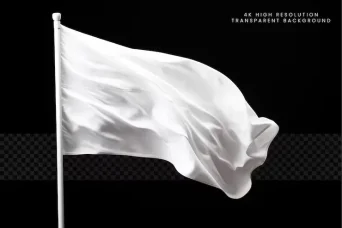 موکاپ پرچم سفید روی پس زمینه شفاف خاکستری