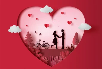 کارت پستال روز ولنتاین زن و مردی عاشق دست در دست هم